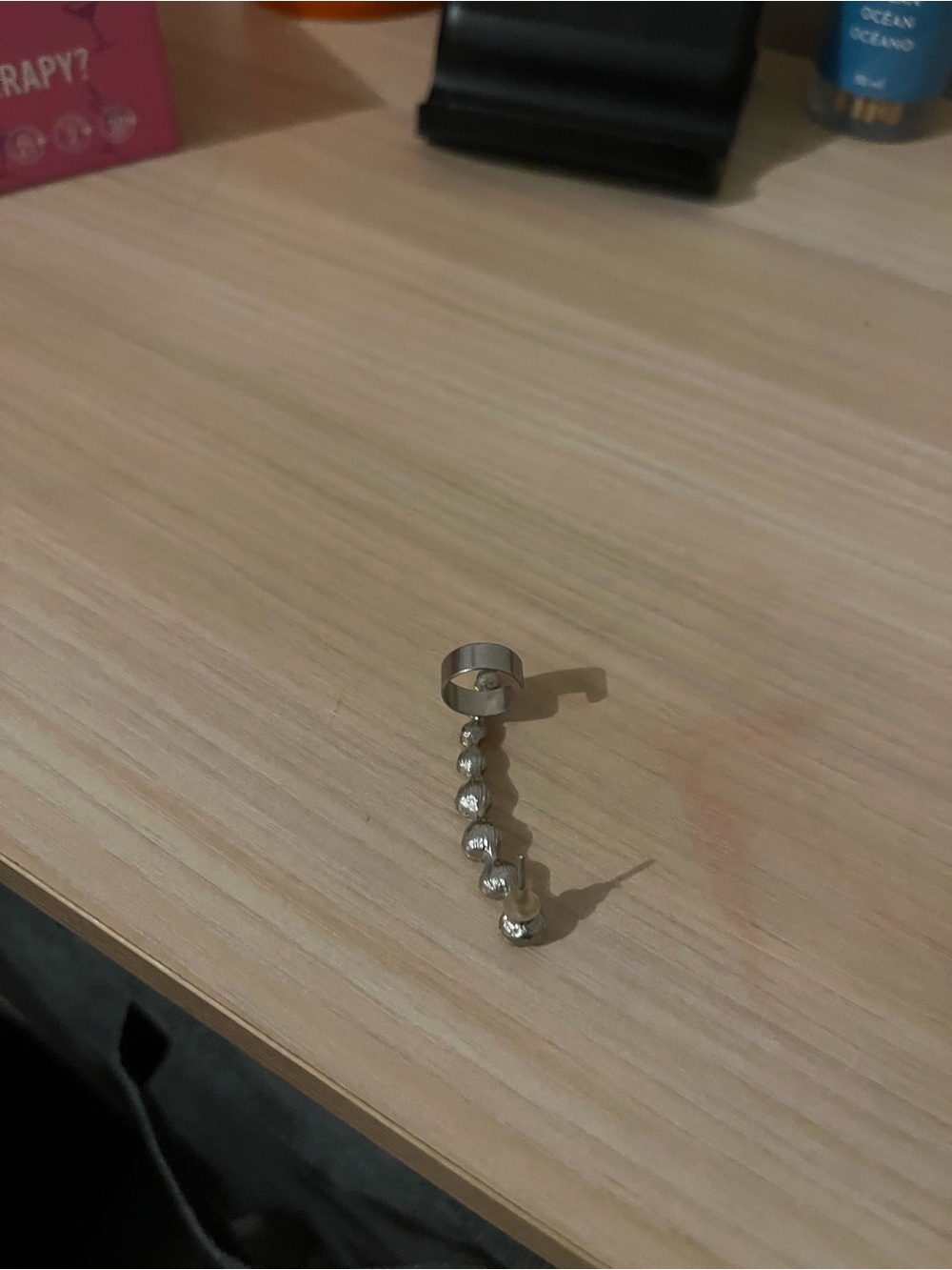 Silver Drop Ear Cuff with Beaded Chain